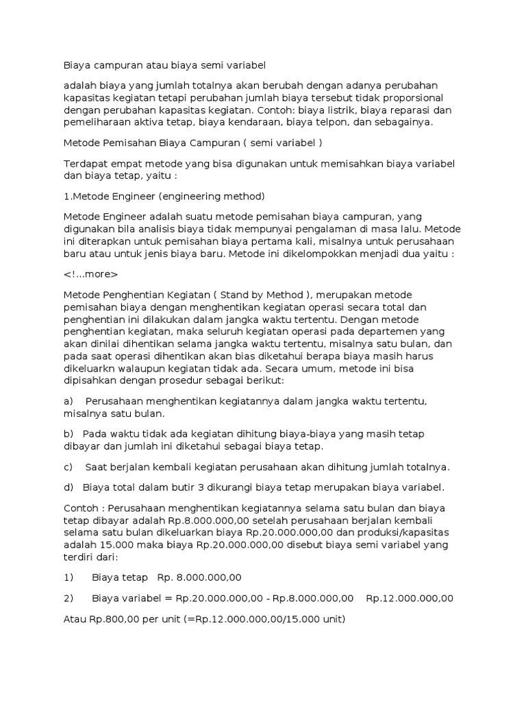 Perbedaan Antara Biaya Tetap Biaya Variabel Dan Biaya Semi Variabel