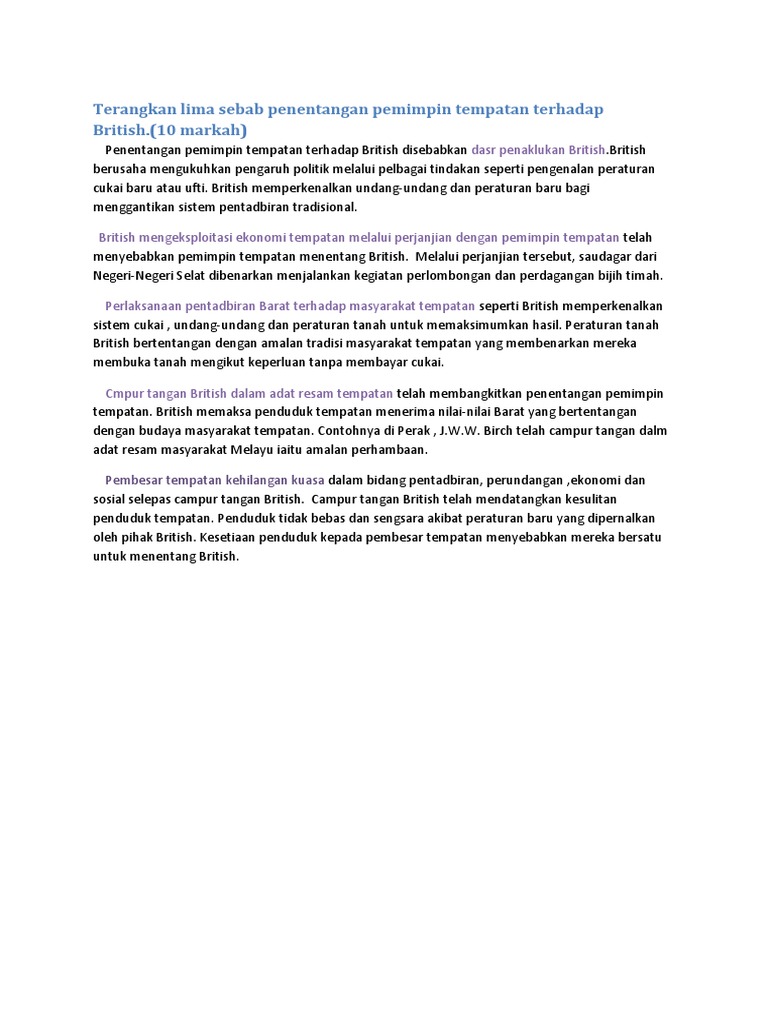 Contoh Soalan Esei Sejarah SPM Kertas 2 Bahagian B  PDF