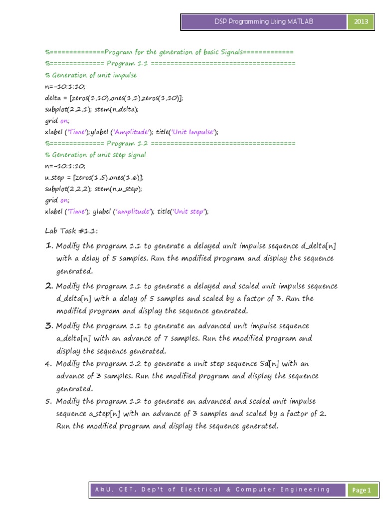 Digital Signal Processing Matlab Program PDF Digital Signal