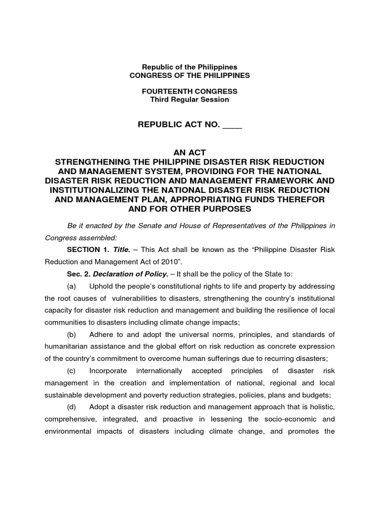 Philippine Disaster Risk Reduction Act | PDF | Disaster Risk Reduction ...