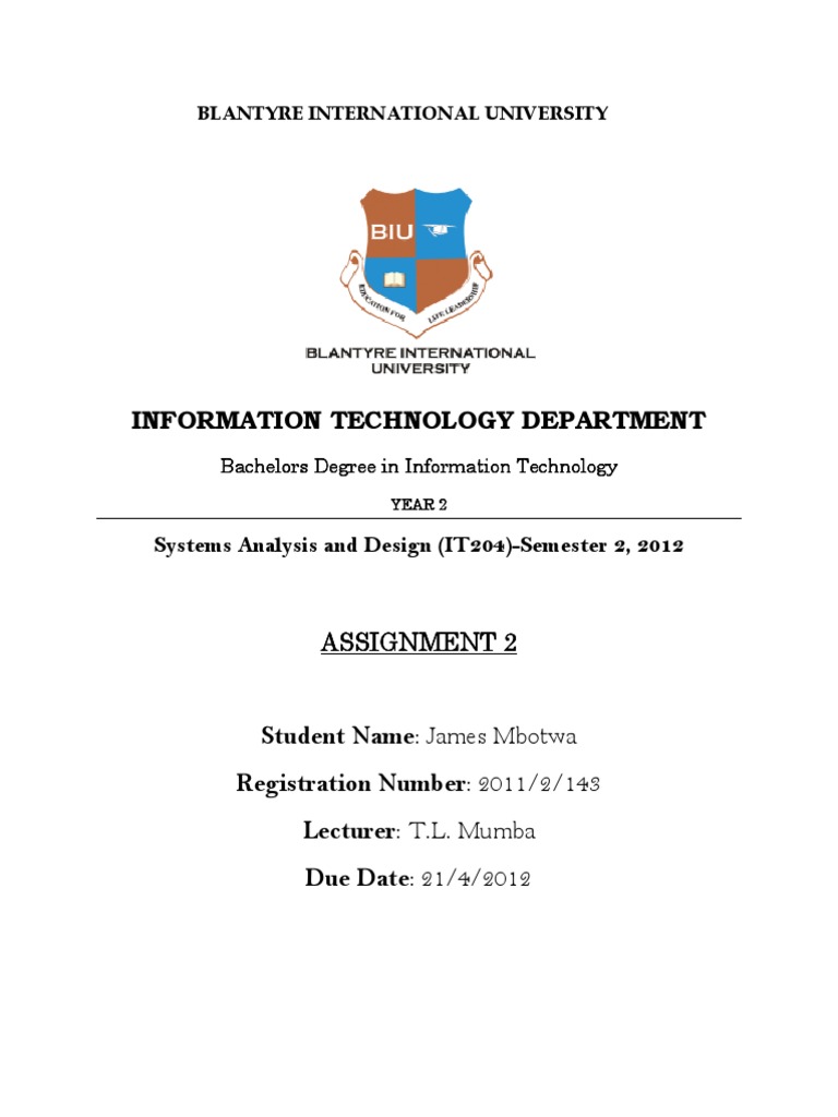 Blantyre International University Systems Analysis & Design Assignment