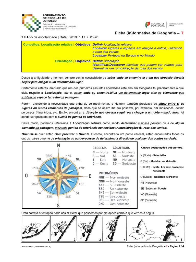 Geografia 7º (Loc. Relativa + Orientação - Ficha (In) Formativa) (RP) | PDF  | Estrelas | Bússola, image size:768x1024