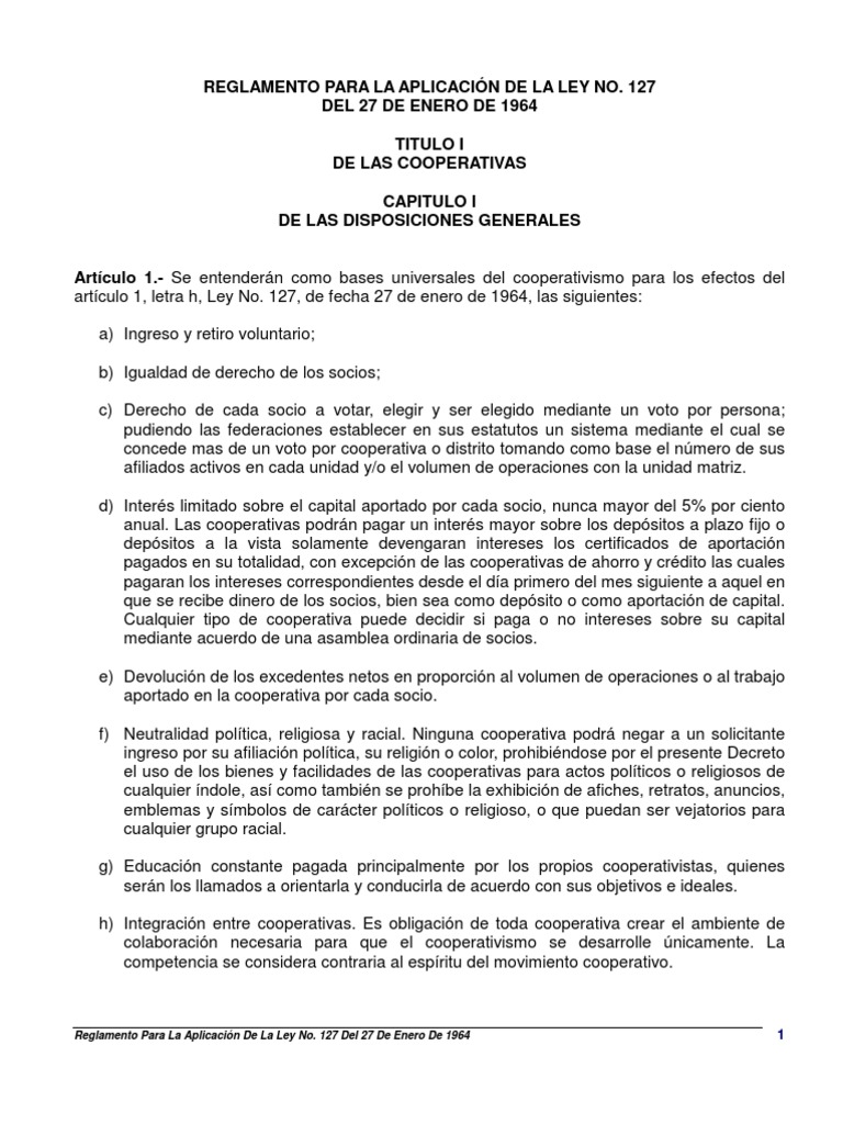 Reglamento No 623 86 Para La Aplicación De La Ley No 127 De 1964