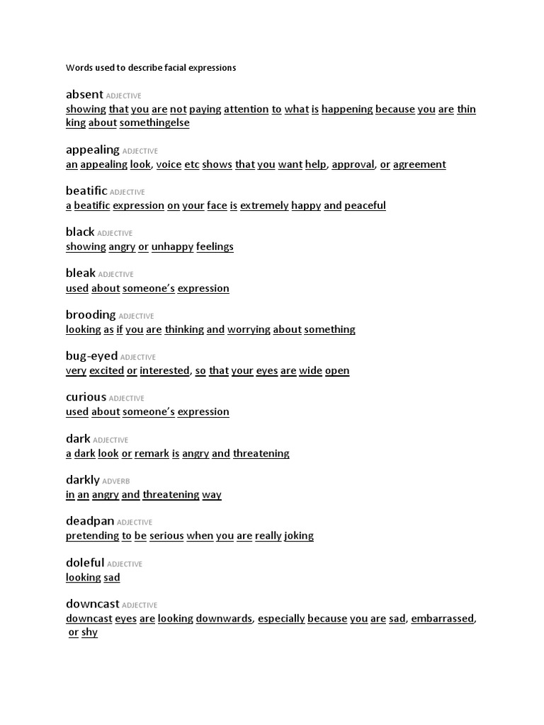 Words Used To Describe Facial Expressions | PDF | Adverb | Feeling