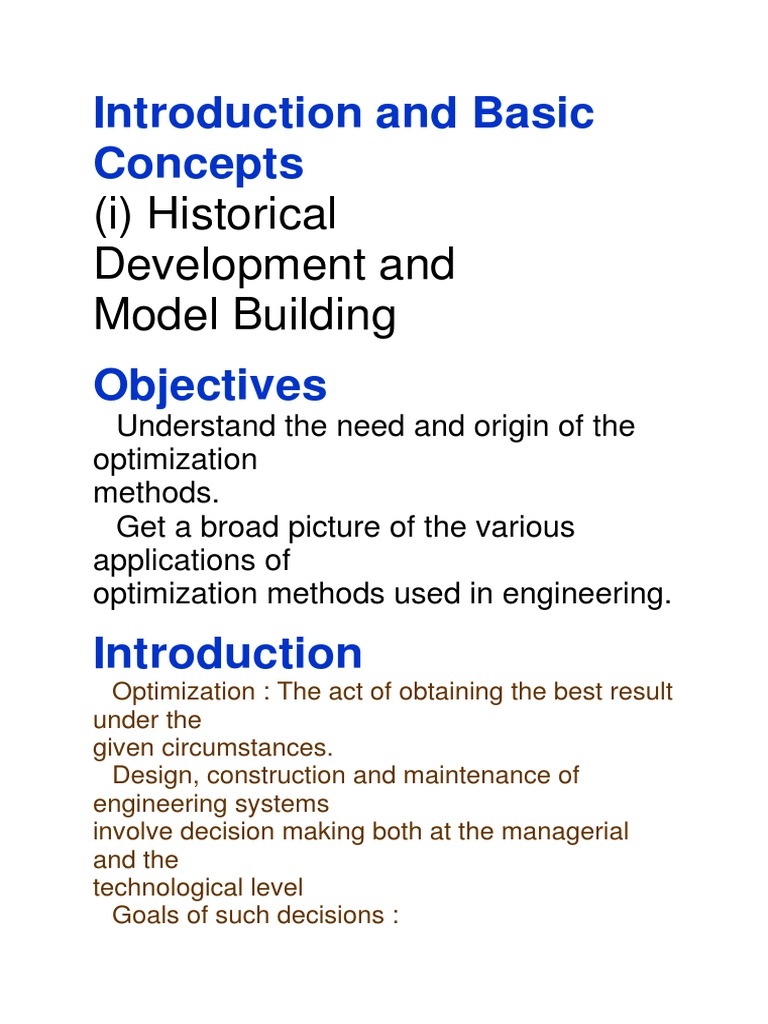 An Introduction To Optimization Methods Historical Developments Model