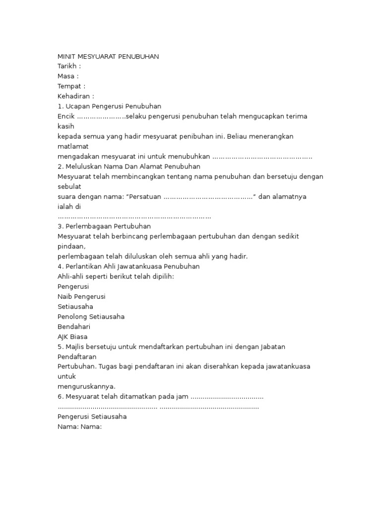 Minit Mesyuarat Penubuhan