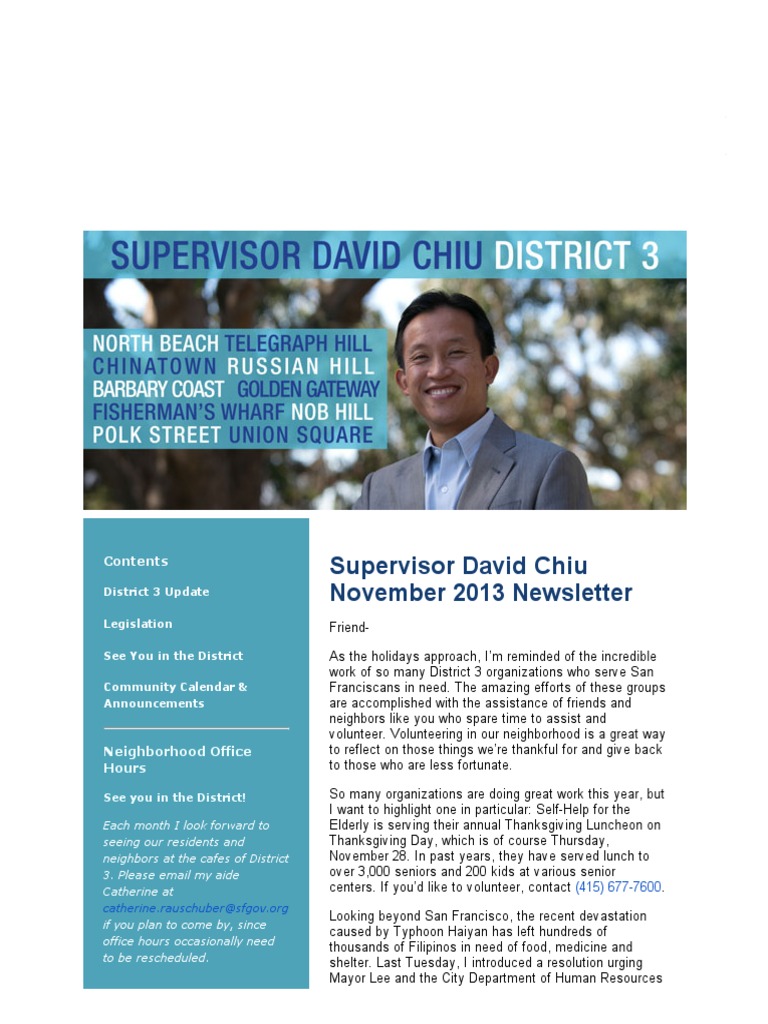 Supervisor Chiu November 2013 Newsletter | PDF | San Francisco ...