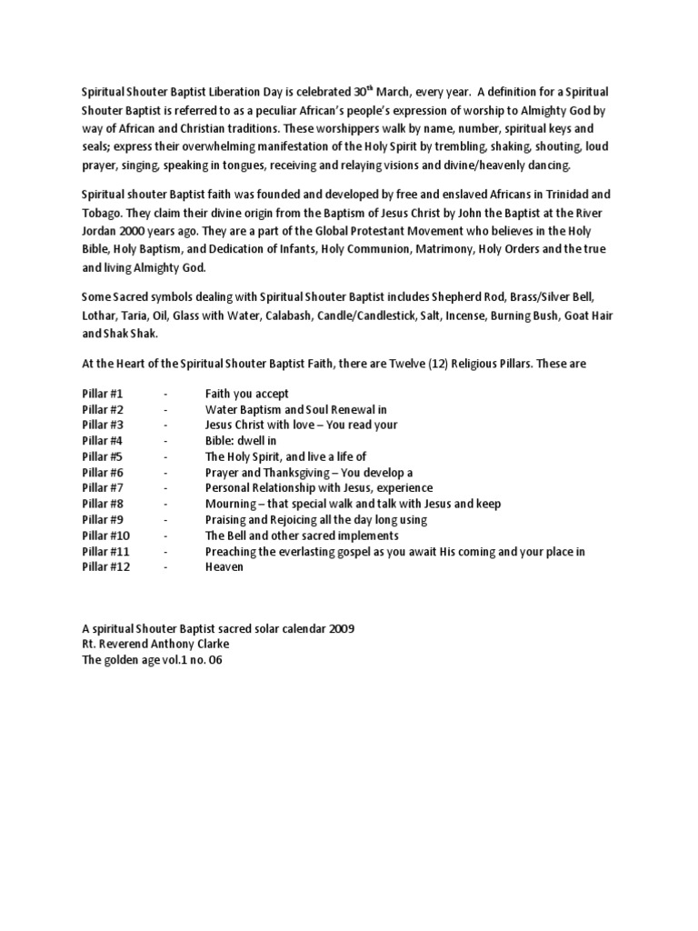 Spiritual Shouter Baptist Liberation Day | PDF | Baptism | Anglicanism