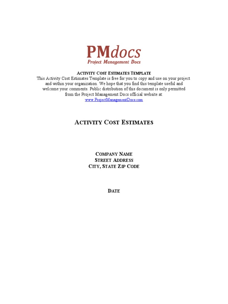 Activity Cost Estimates Template Guide | PDF | Business