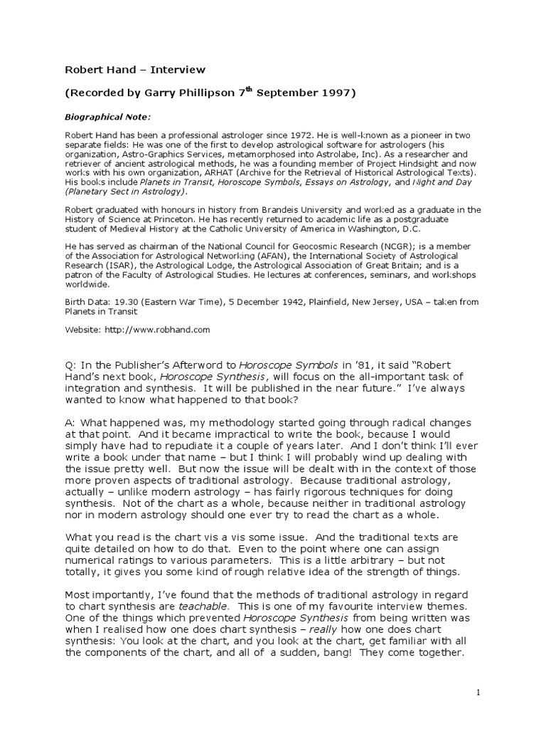 Robert Hand 97 | PDF | Astrology | Consciousness