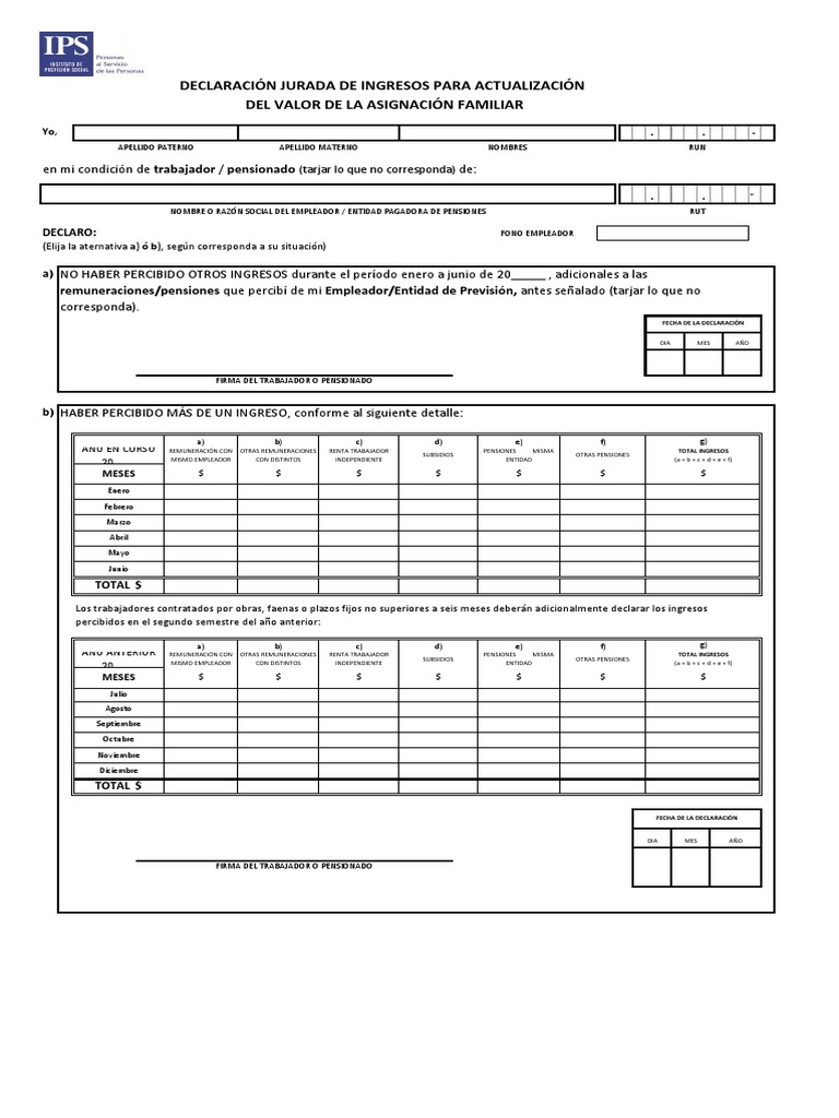 Declaración Jurada de Ingresos IPS | PDF