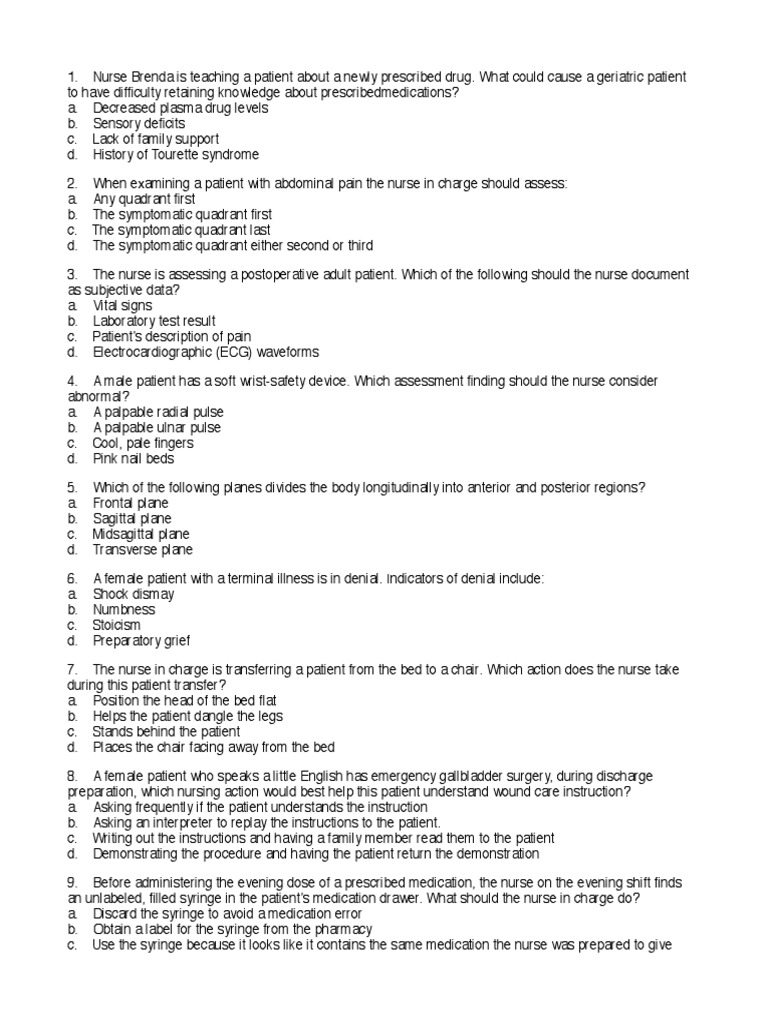 Sample Questions nursing review Surgery Nursing