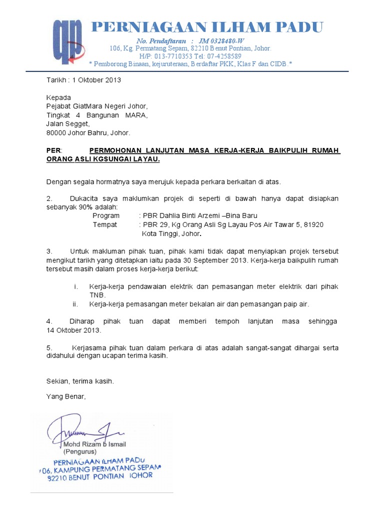 Contoh Surat Memohon Projek