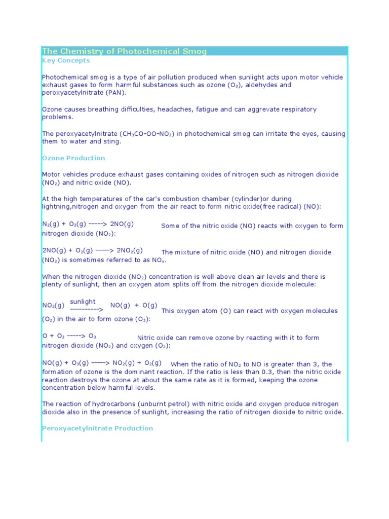 The Chemistry of Photo Chemical Smog PDF Nitrogen Dioxide Nitric