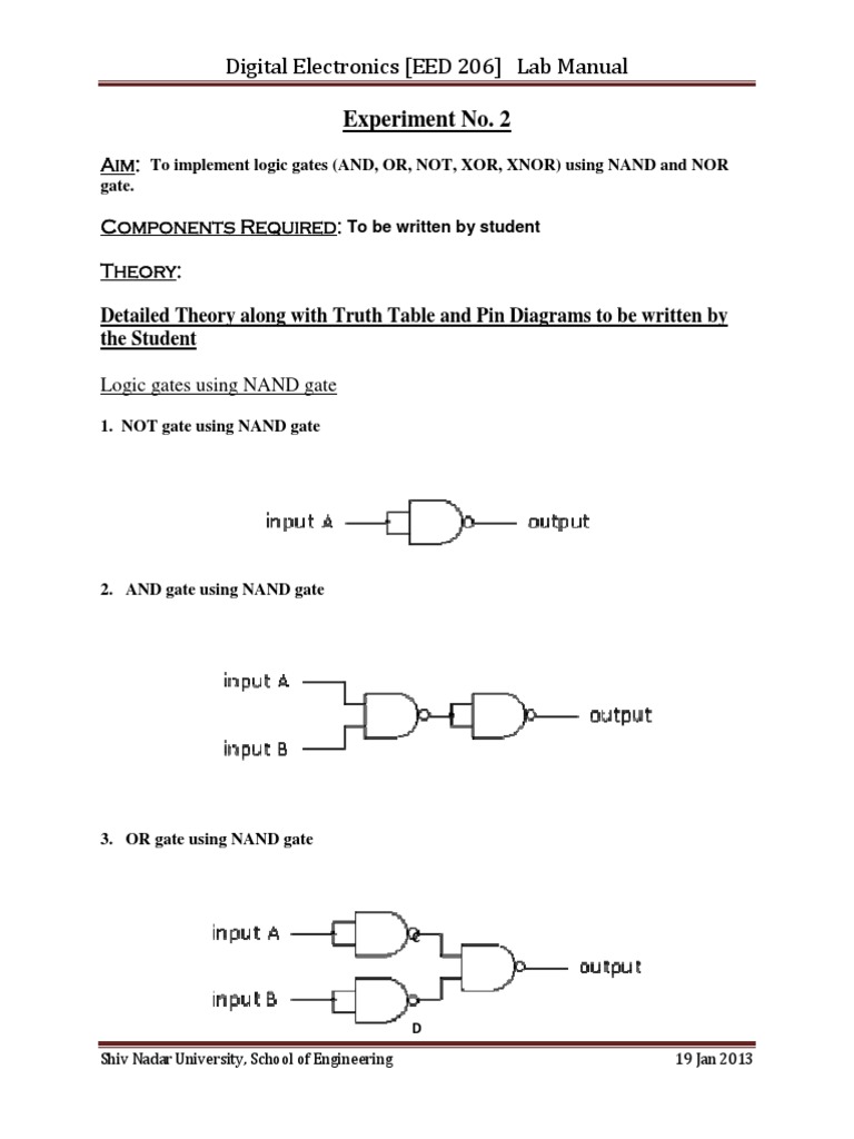 Logic Gates Implementation Lab EED 206 | PDF