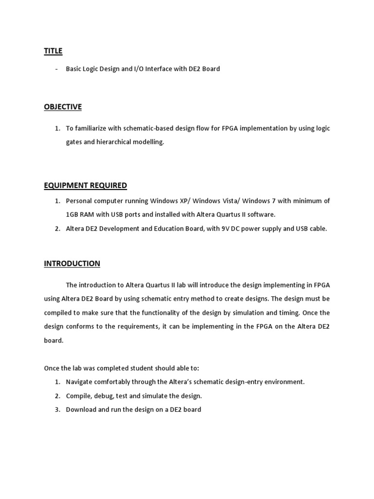 Designing and Implementing a 4Bit Adder Circuit on an Altera DE2 Board