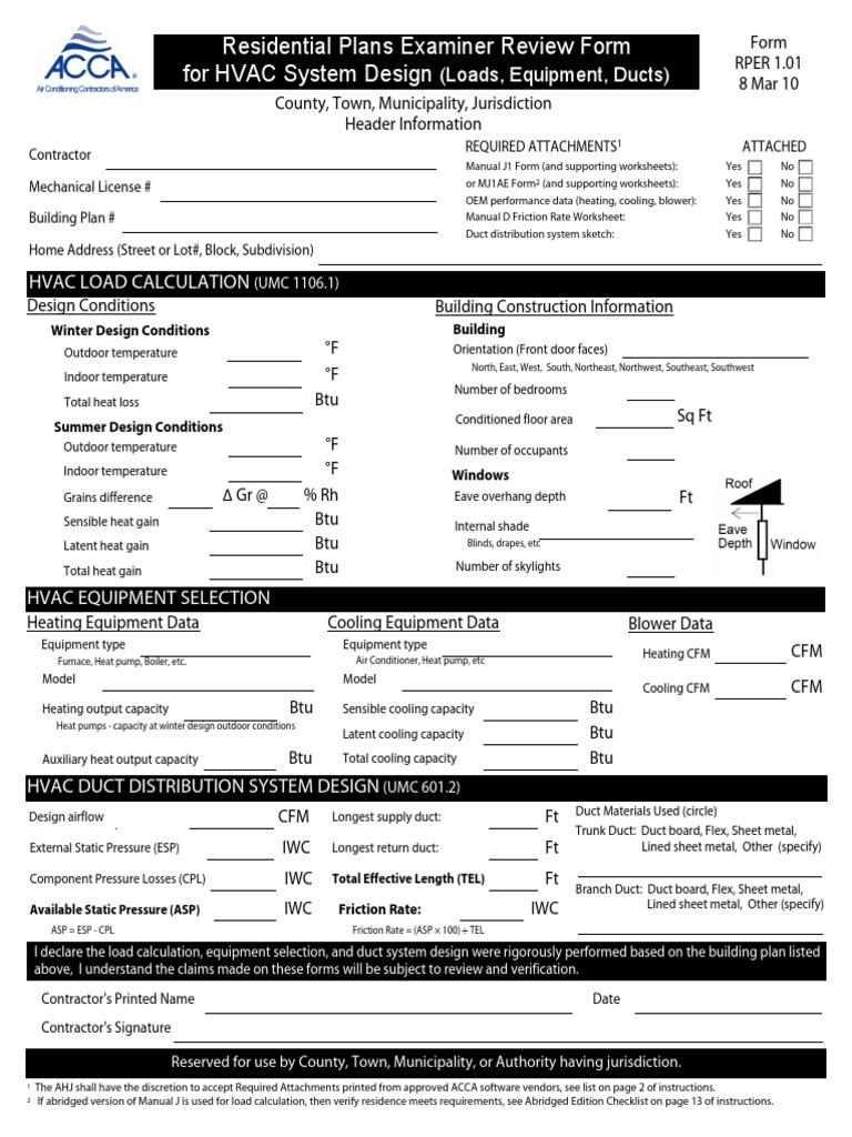 HVAC Design Review Form 101 UMC Hvac Air Conditioning