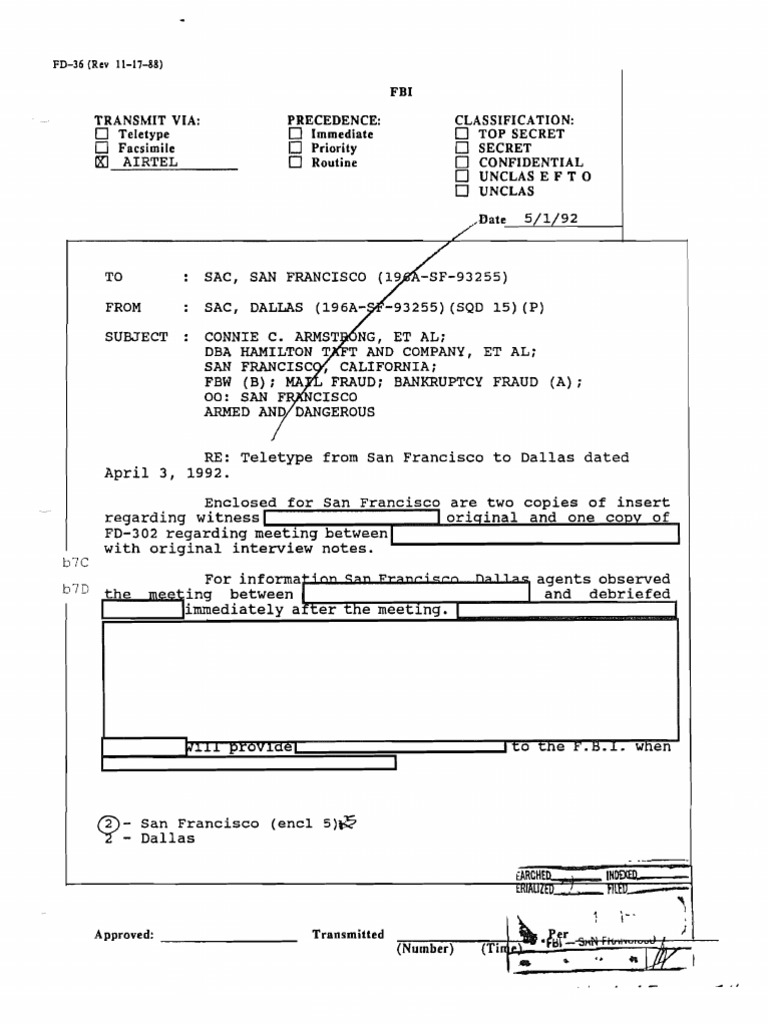 FBI Teletype on Bankruptcy Fraud Case | PDF