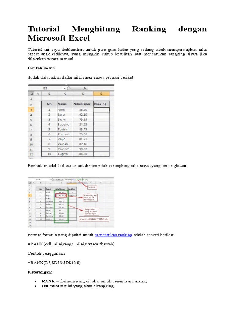 Ranking Excel untuk Nilai Rapor | PDF | Komputer