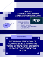 DECLINING APPLICATION OF COOKING SKILLS AMONG YEAR 3 OF PKPG (SPH) STUDENTS IN FACULTY OF EDUCATION, UTM, SKUDAI, JOHOR.