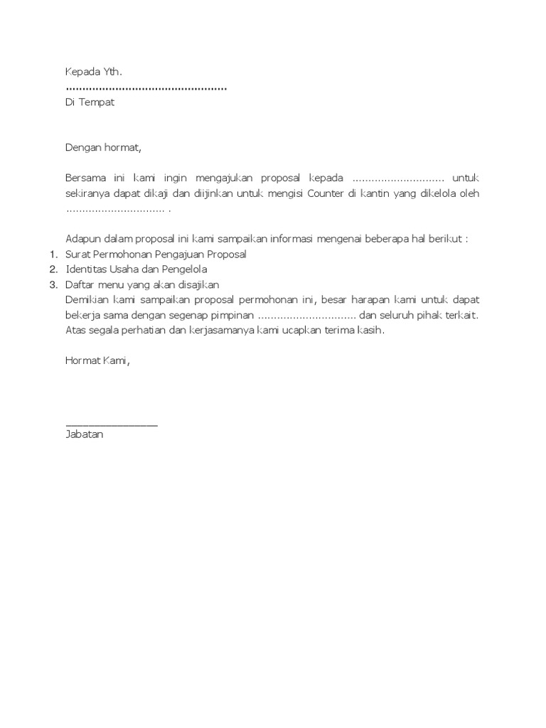 Contoh Surat Izin Sewa Kantin