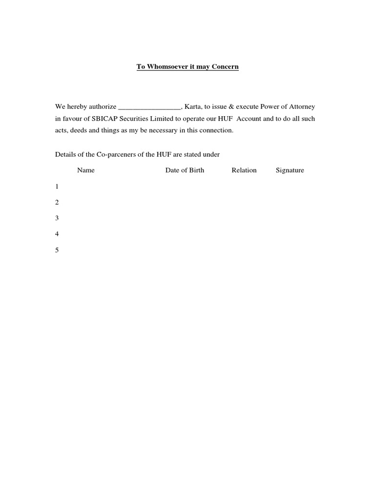 HUF Declaration POA PDF Power Of Attorney Common Law