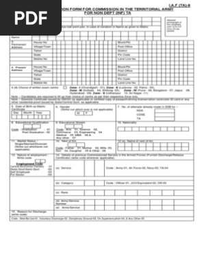 Application Form for Commission in the Territorial Army 2014