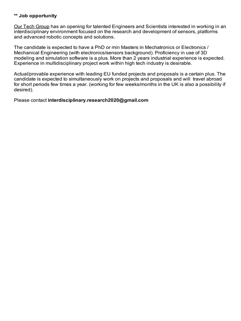 Engineering and Science Job Opening | PDF