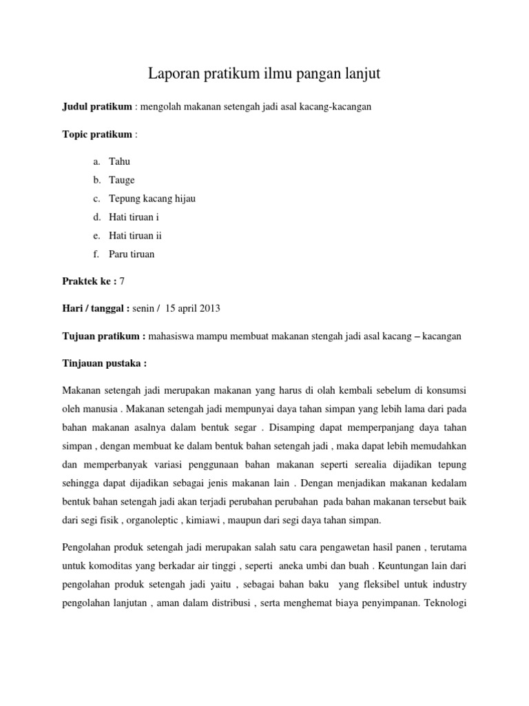 Rekapitulasi Laporan Pratikum Ilmu Pangan Lanjut