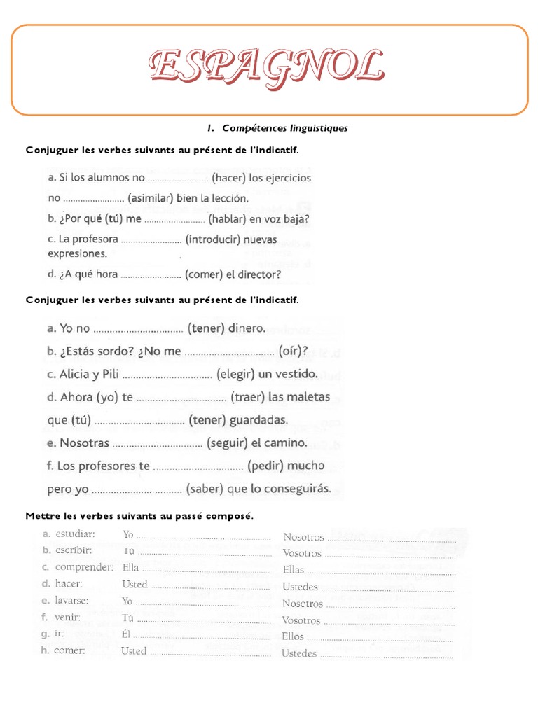 Conjuguer Le Verbe Tener En Espagnol Compétences Grammaticales en Espagnol | PDF