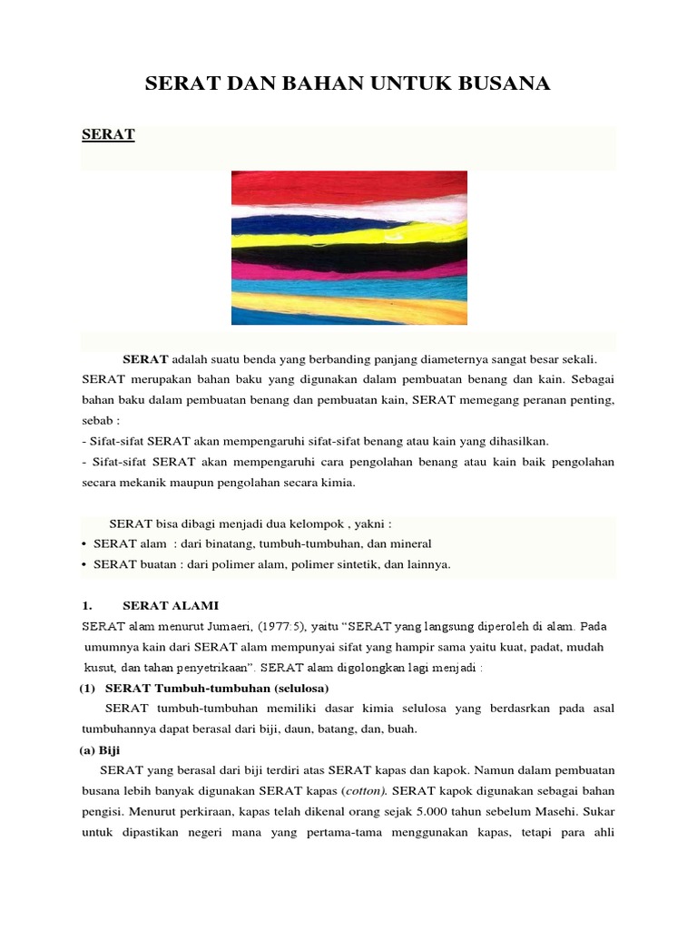  Benang  Kapas Atau Benang  Sutra  Merupakan Bahan Baku Kain 