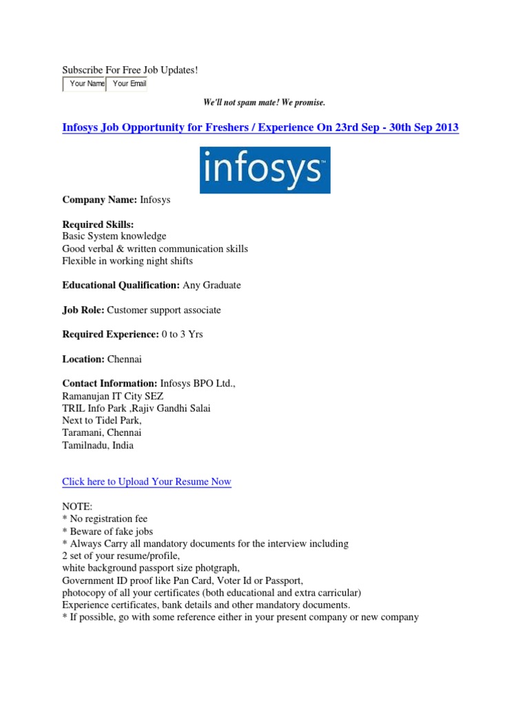 Infosys Job Openings for Freshers | PDF | Identity Document ...