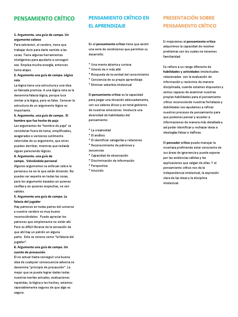 Pensamiento Crtico | PDF | Pensamiento crítico | Lógica