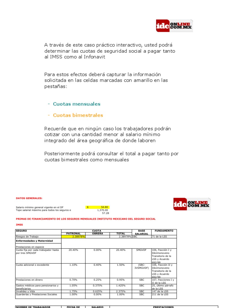 Cálculo de Cuotas IMSS e Infonavit | PDF | Compensación laboral | Salario
