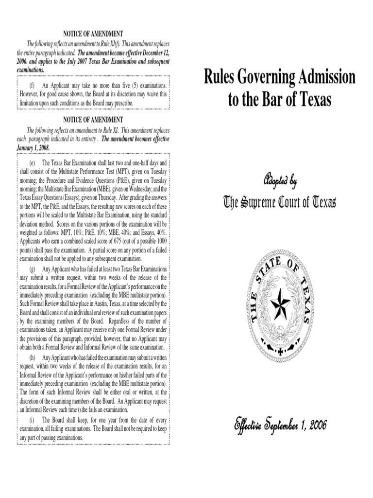 Rules Governing Admission To The Bar of Texas Adopted by PDF Legal