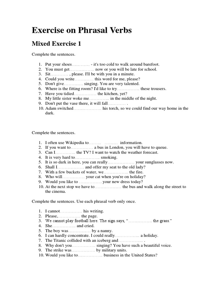 Exercise On Phrasal Verbs | PDF | Language Arts & Discipline
