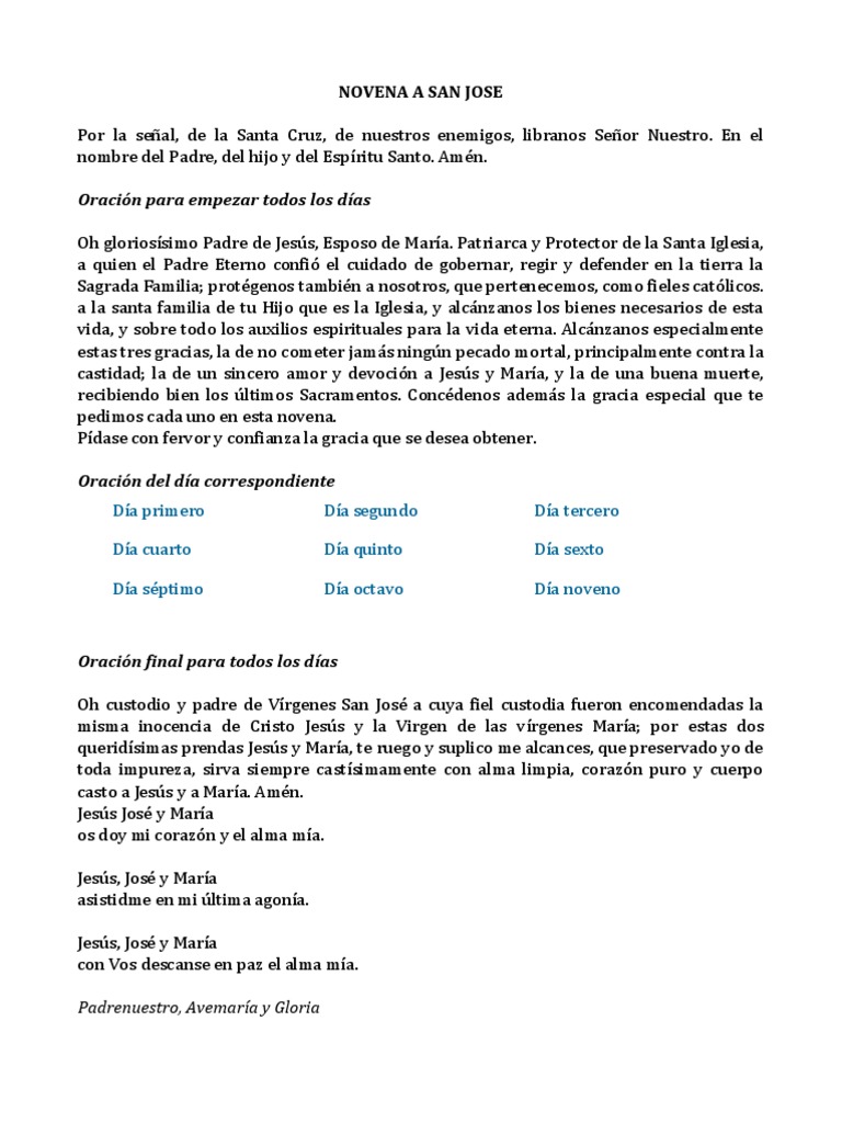Novena A San Jose | PDF | María, madre de Jesús | Santo