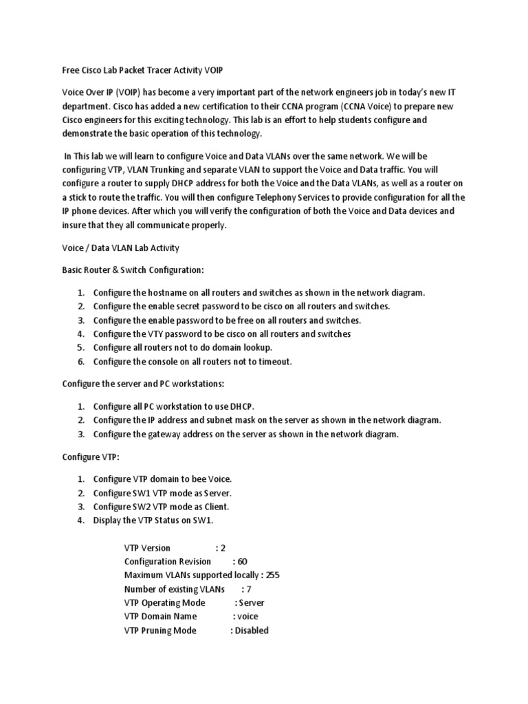 Cisco VOIP Lab Activity Guide | PDF