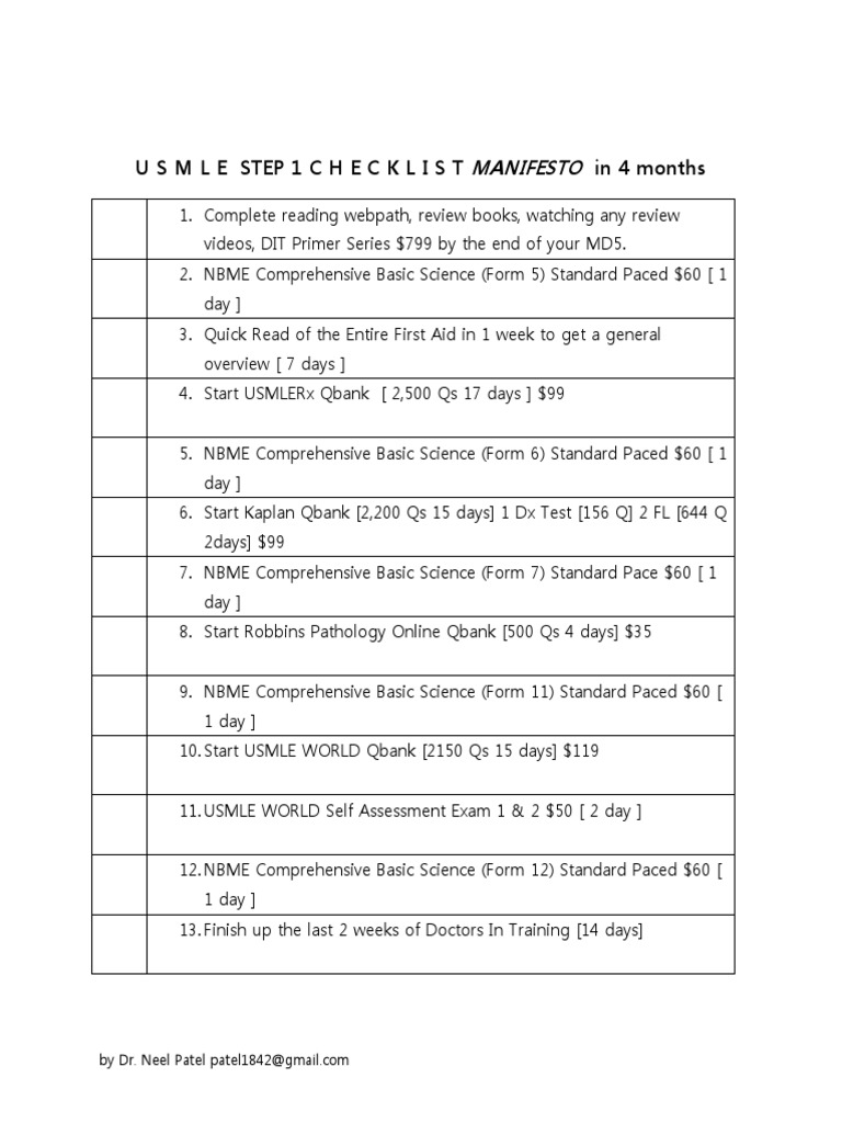 Usmle STEP 1 Checklist Manifesto PDF