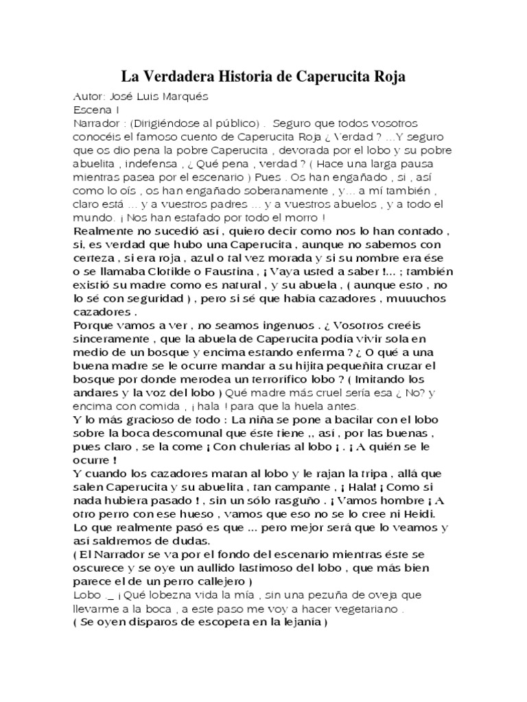 Teatro Infantil La Verdadera Historia de La Caperucita Roja PDF Caperucita Roja Lobo gris