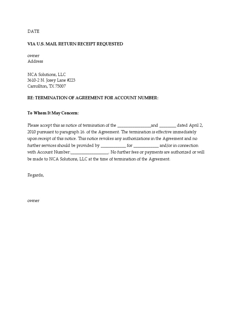 Account Termination Notice Letter | PDF | Business | Finance & Money ...