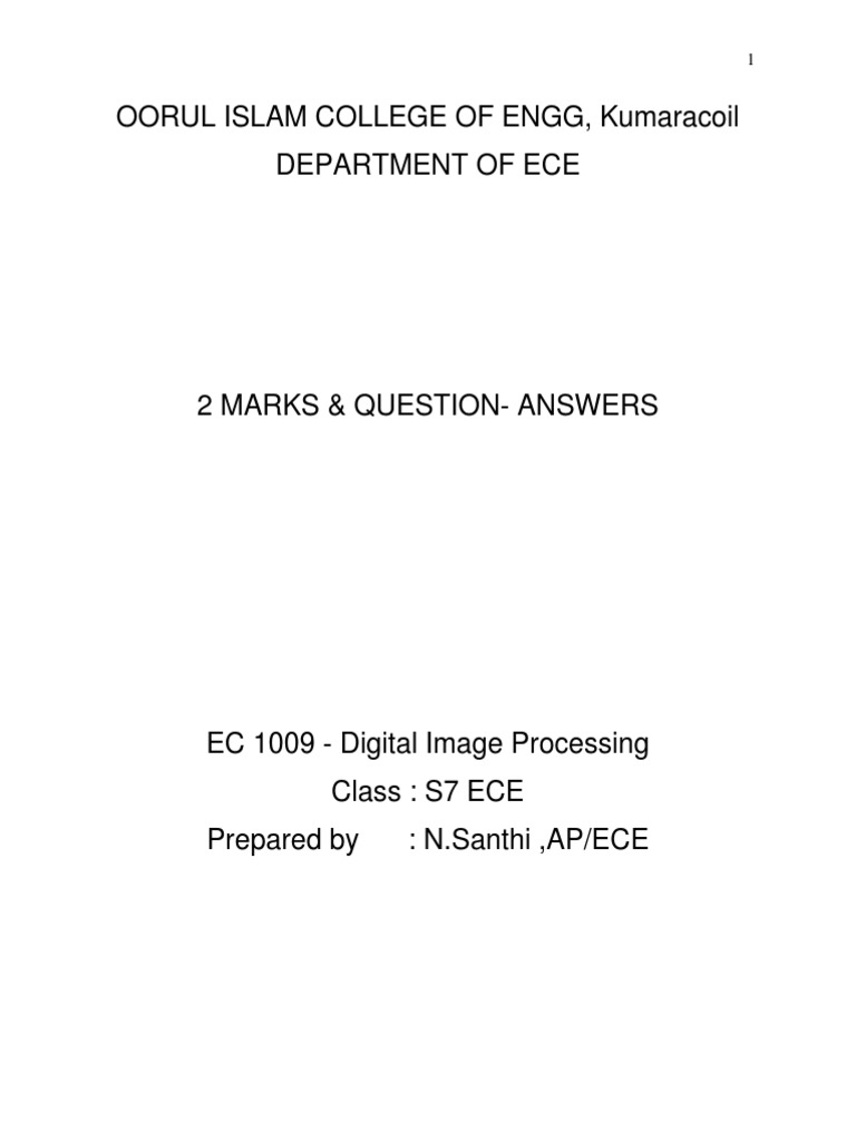 EC1009 Digital Image Processing Guide | PDF | Data Compression ...
