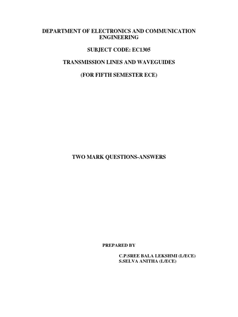 Transmission Lines and Wave Guides Ec 1305 PDF Transmission Line