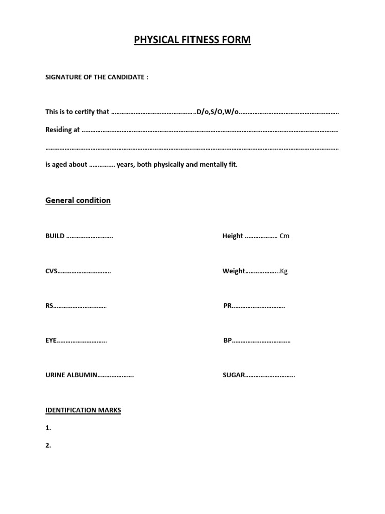 Physical Fitness Form: General Condition | PDF