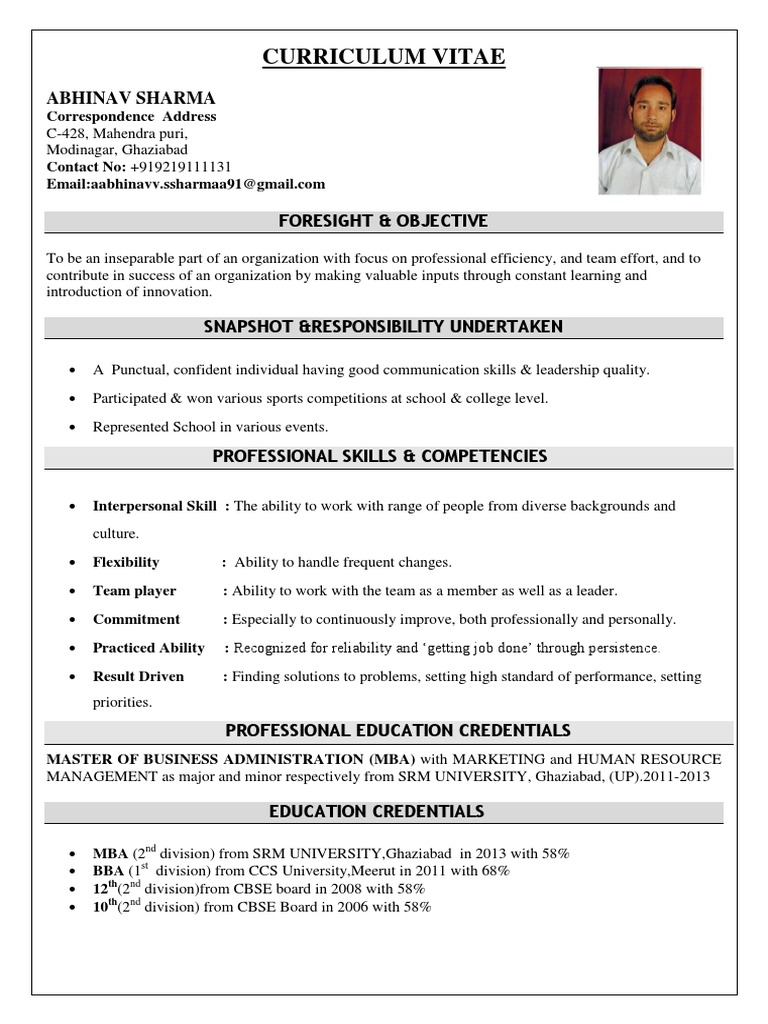 Abhinav Sharma MBA CV | PDF