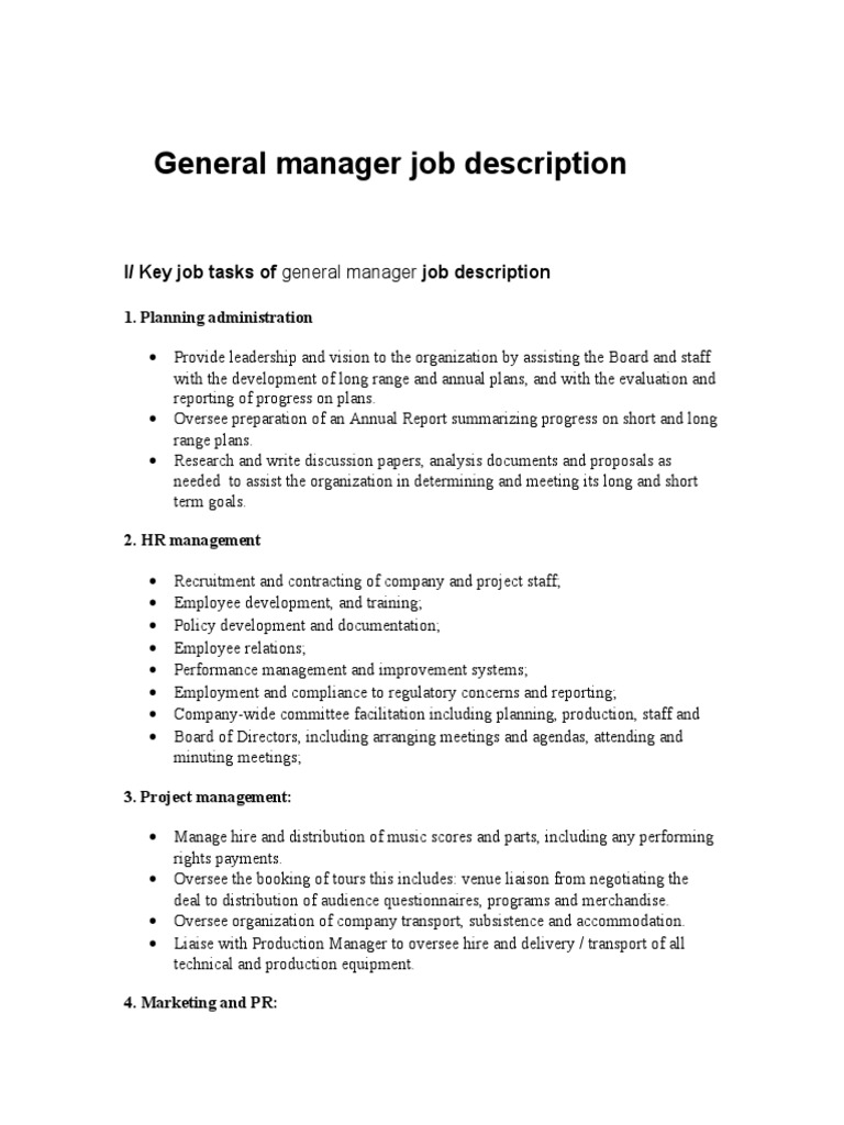 General Manager Job Description | PDF | Employment | Insurance