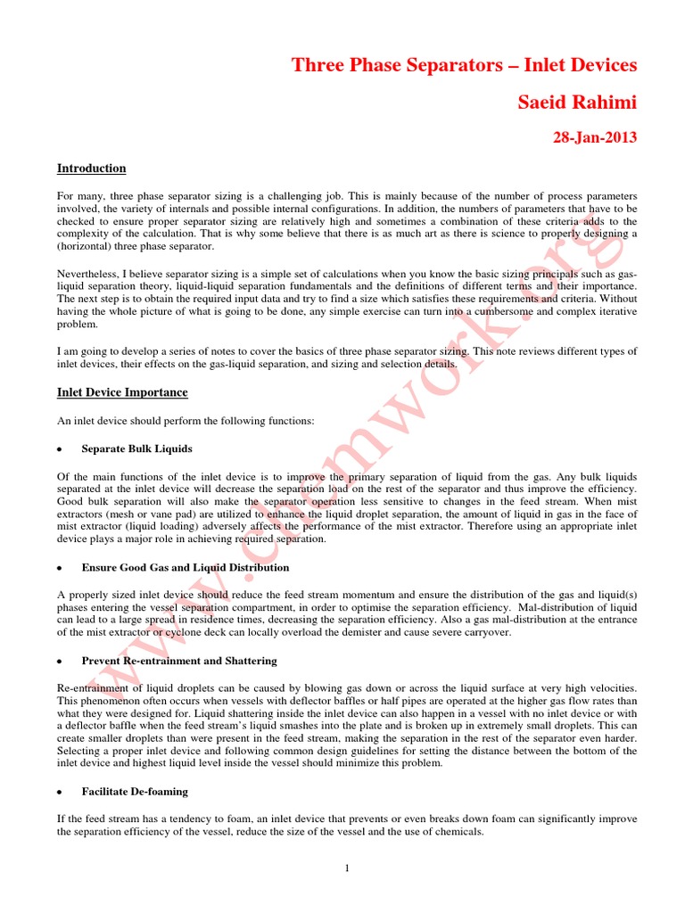 Three Phase Separator - Inlet Devices | PDF | Technology & Engineering