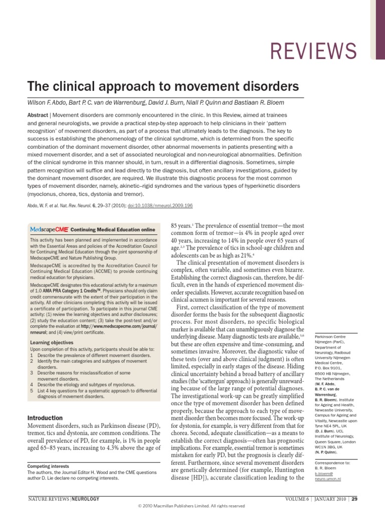 Clinical Approach to Movement Disorders | PDF | Dystonia | Medical ...