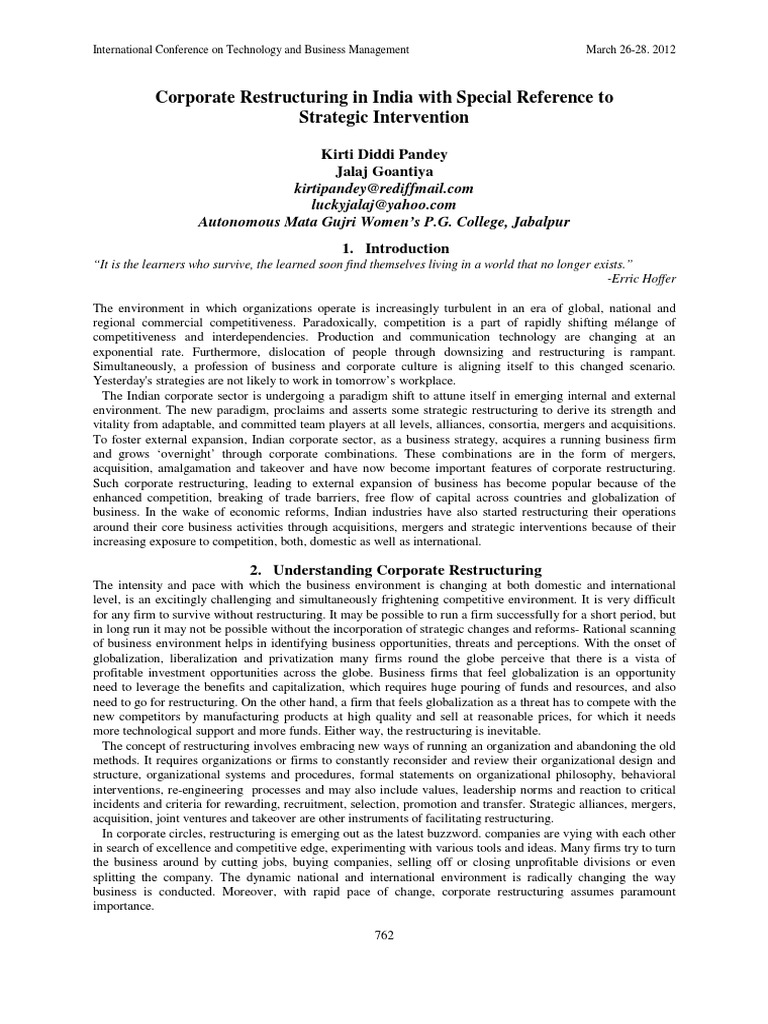 Corporate Restructuring | PDF | Mergers And Acquisitions | Strategic ...