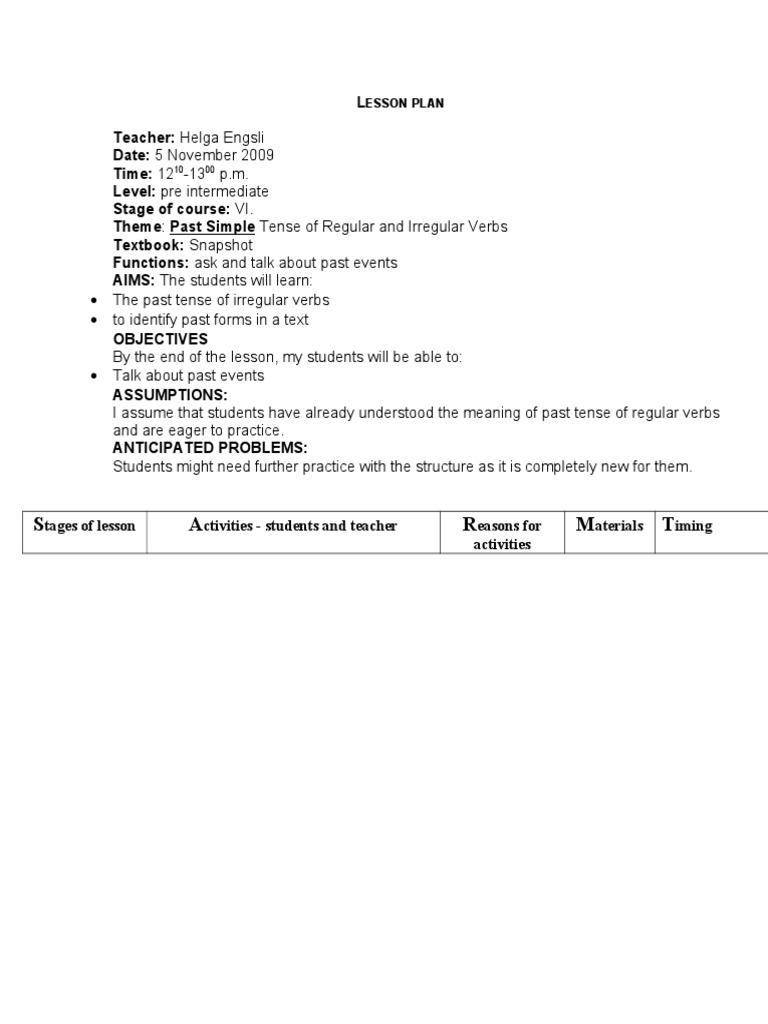 0 Past Simple | PDF | Language Arts & Discipline